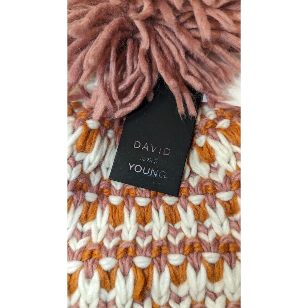 David and Young Pink, Burnt Orange and White Winter Hat With Pom Fleece Lined